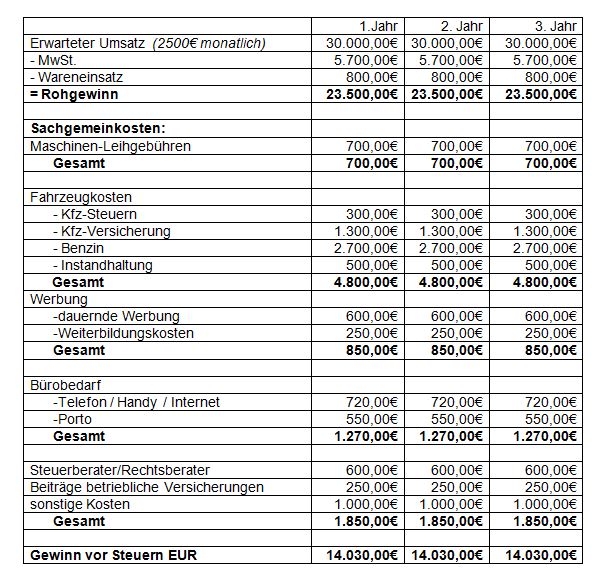 Dreijaehrige Umsatzvorschau und Rentabilitaetsvorschau
