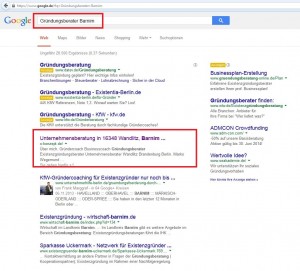 Google Ranking für das Suchwort Unternehmensberatung in Barnim. Ich optimiere Ihre Seite regional für Suchmaschinen